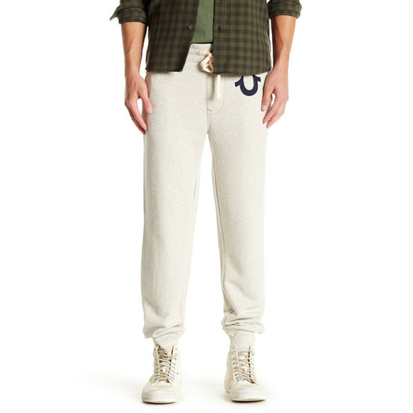 True Religion Men's Classic Logo Jogger Sweatpants in Oatmeal - Picture 1 of 4